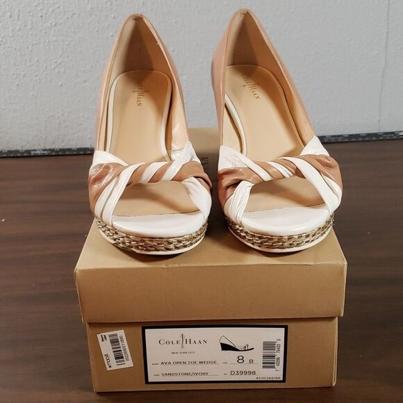 COLE HAAN Ava Open Toe Espadrille Wedges Size 8B Nike Air Technology Sole in Box - Picture 2 of 9